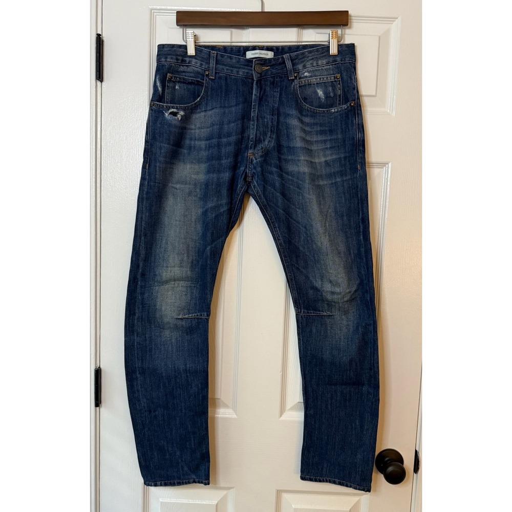 Pierre Balmain Mens Jeans Distressed Dark Wash Denim Casual Pants 34‎ x 30